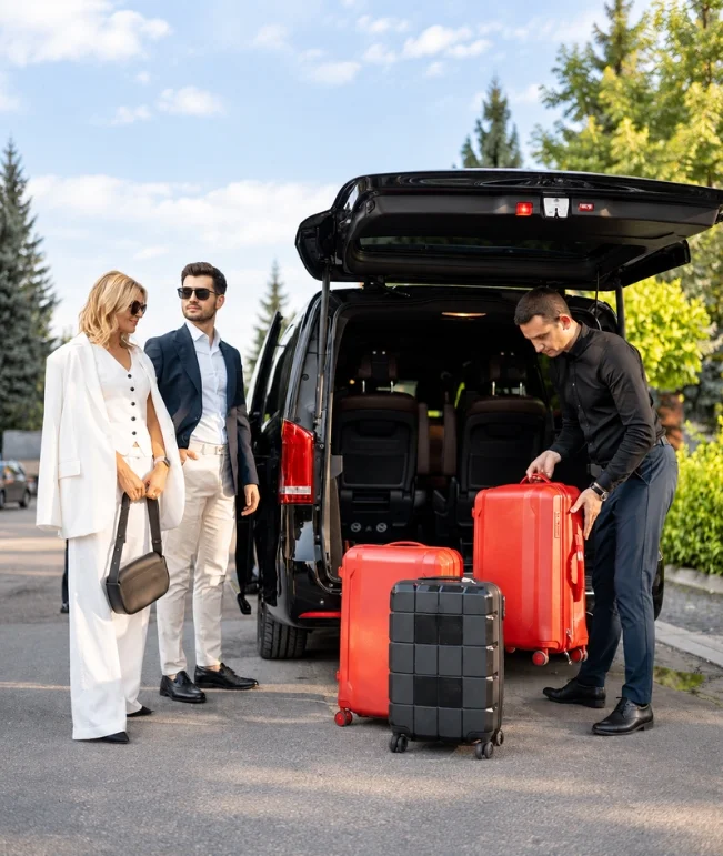 Chauffeur loading luggage into a black SUV for a long-distance trip from Tyler, Texas.