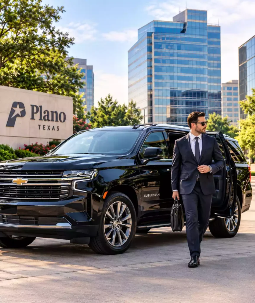 plano executive car service with black chevy suburban