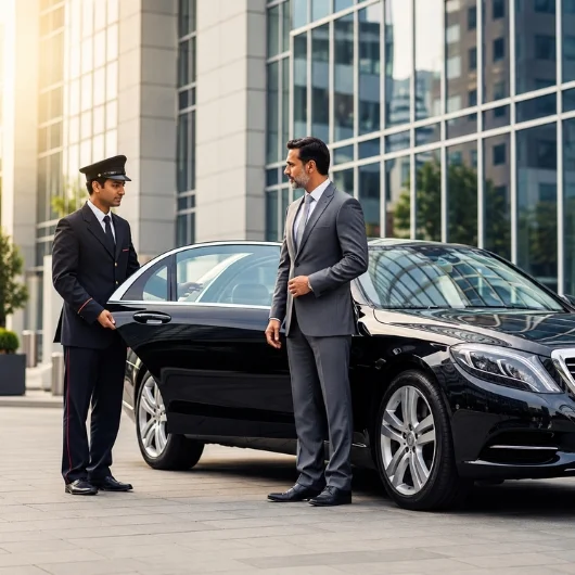 Chauffeur opening a black sedan for a business traveler in Tyler, Texas.